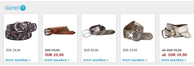 Auswahl an Gürteln bei Heine