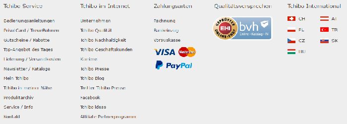 Tchibo Links zu den Leistungen